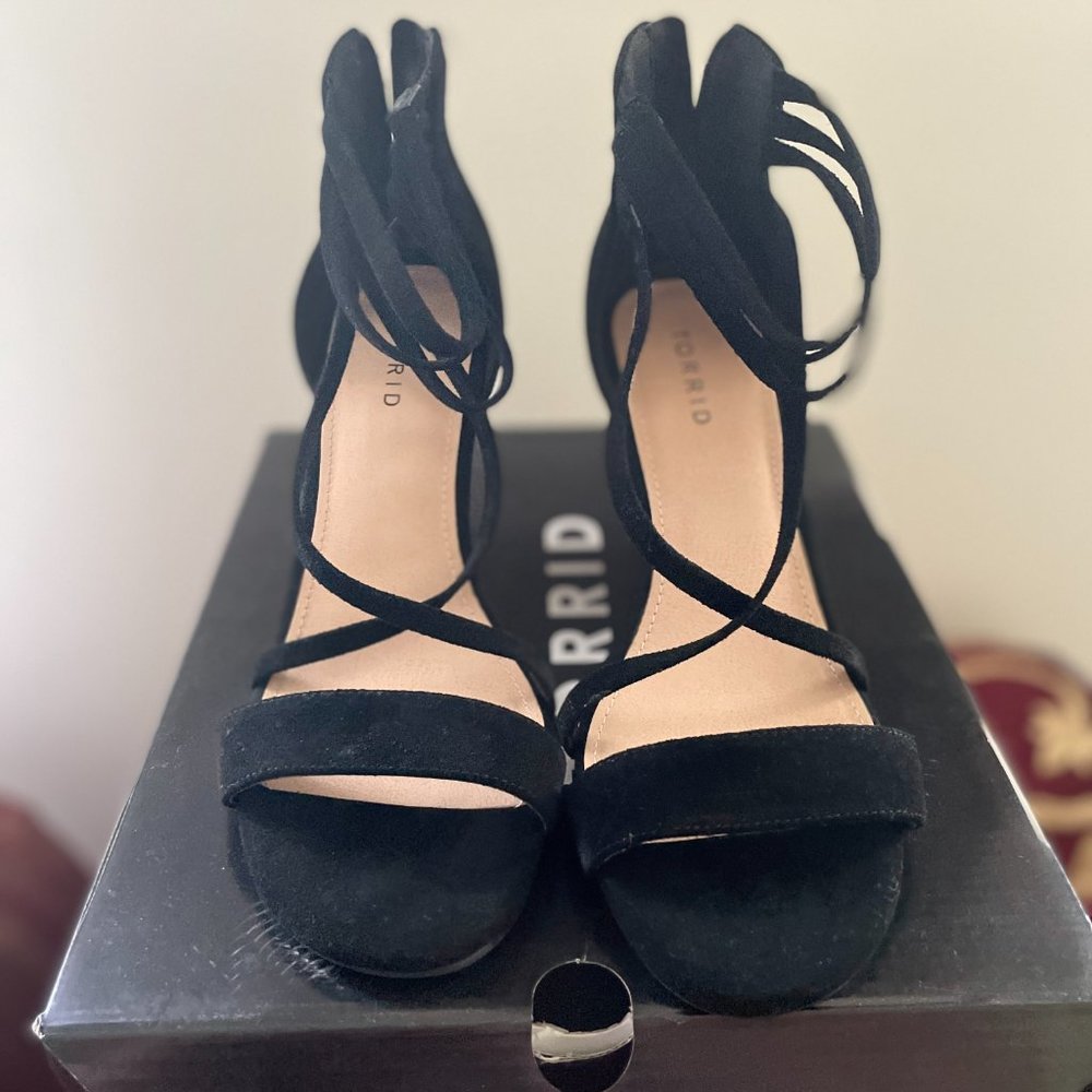 Black Genuine Sueded Strappy Cone Heel